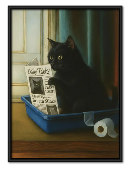 Black Cat Reading Litter Newspaper Wall Art