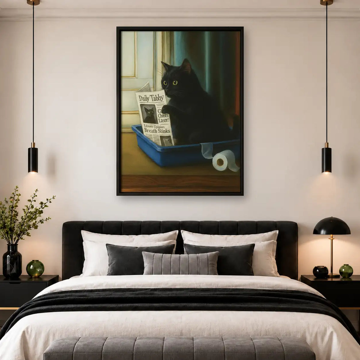 Black Cat Reading Litter Newspaper Wall Art 4