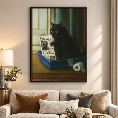 Black Cat Reading Litter Newspaper Wall Art 5