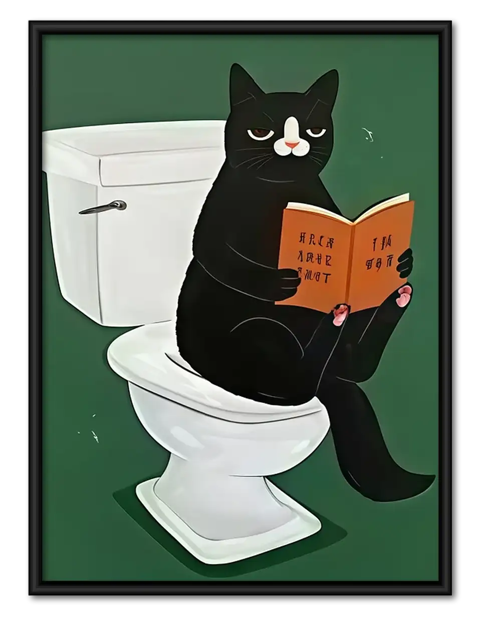 Black Cat Reading on Toilet Wall Art 1