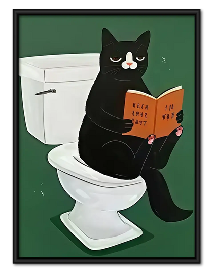 Black Cat Reading on Toilet Wall Art