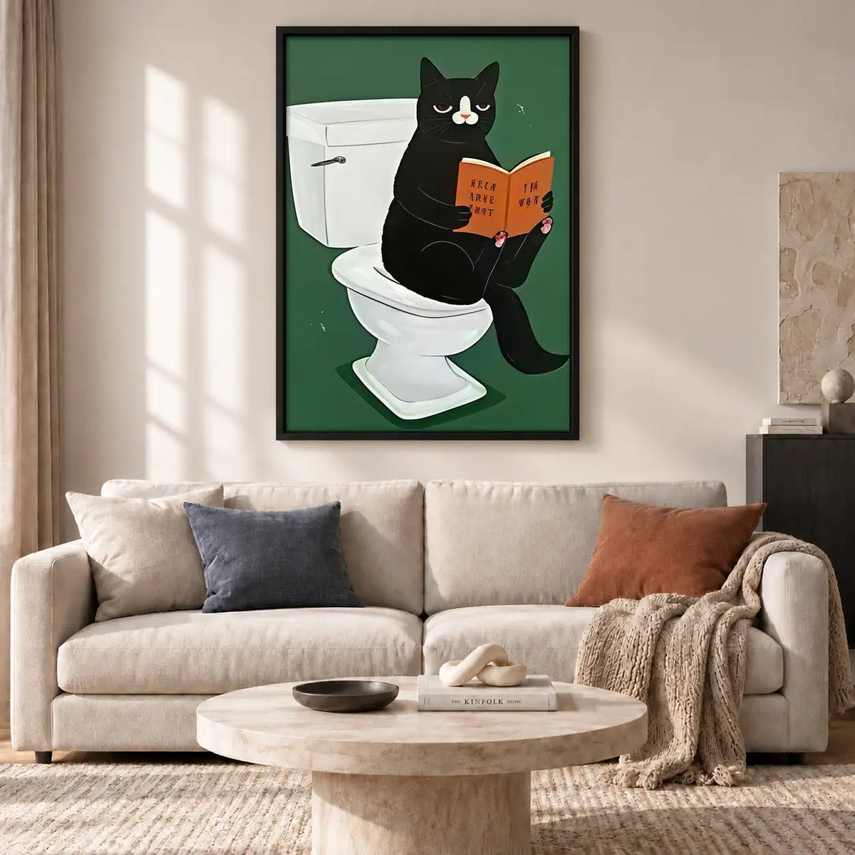 Black Cat Reading on Toilet Wall Art 2