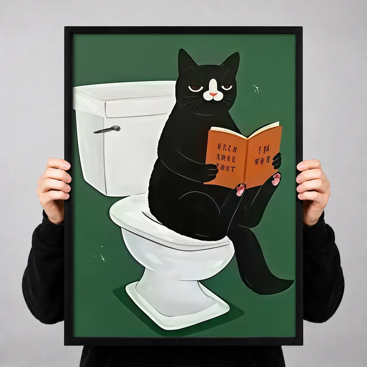 Black Cat Reading on Toilet Wall Art 3