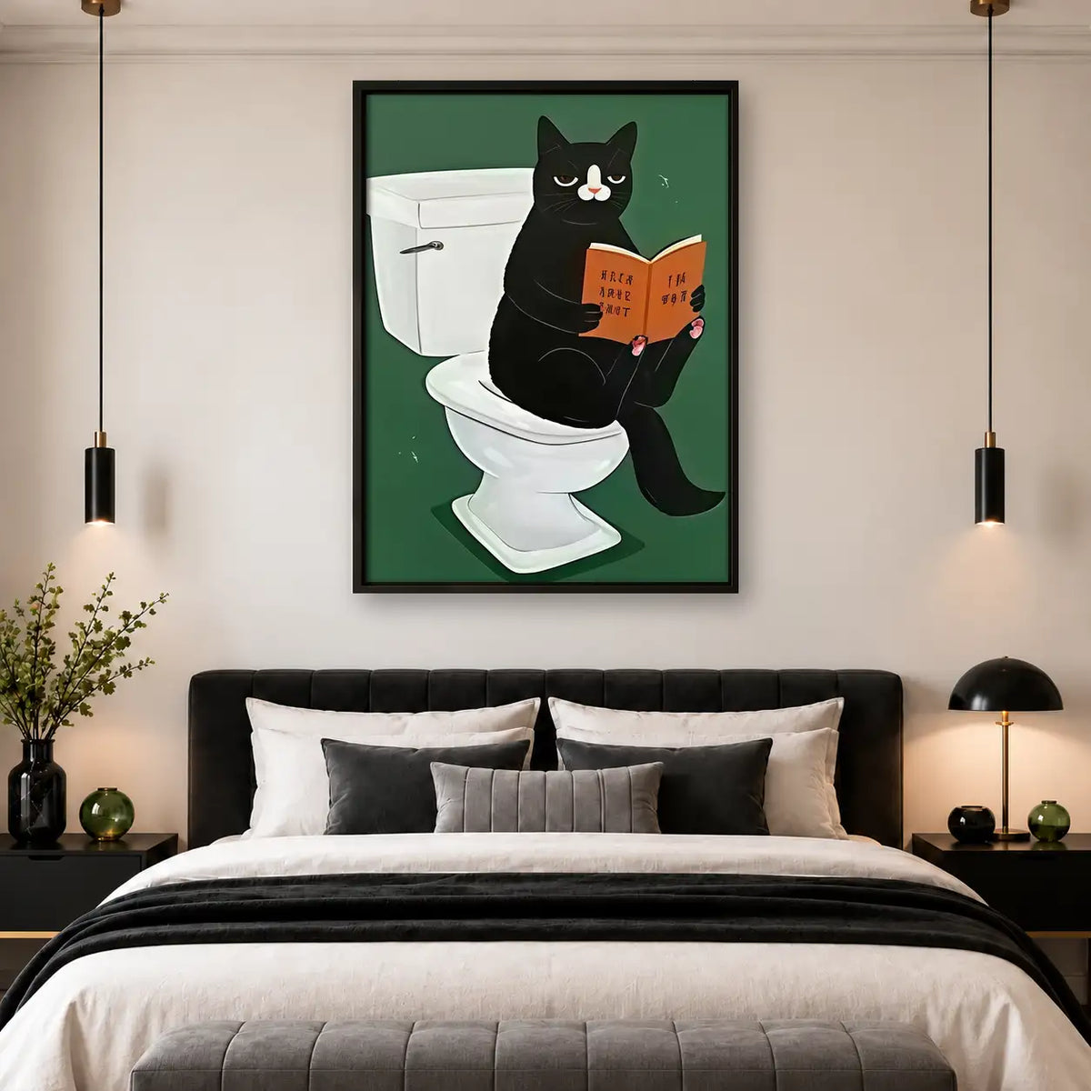 Black Cat Reading on Toilet Wall Art 4