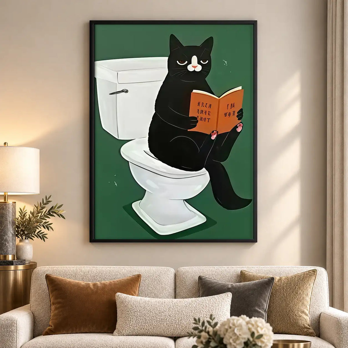 Black Cat Reading on Toilet Wall Art 5
