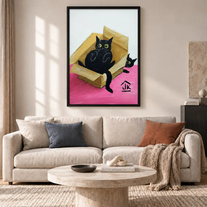 Black Cat Relaxing in Pink Armchair Wall Art 2