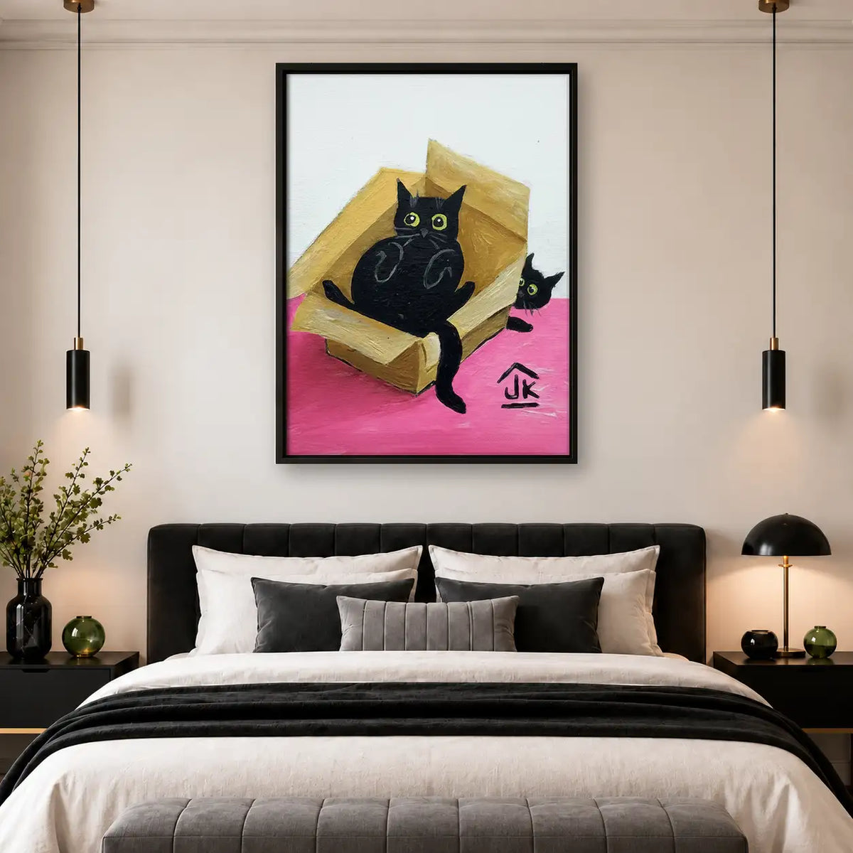 Black Cat Relaxing in Pink Armchair Wall Art 4