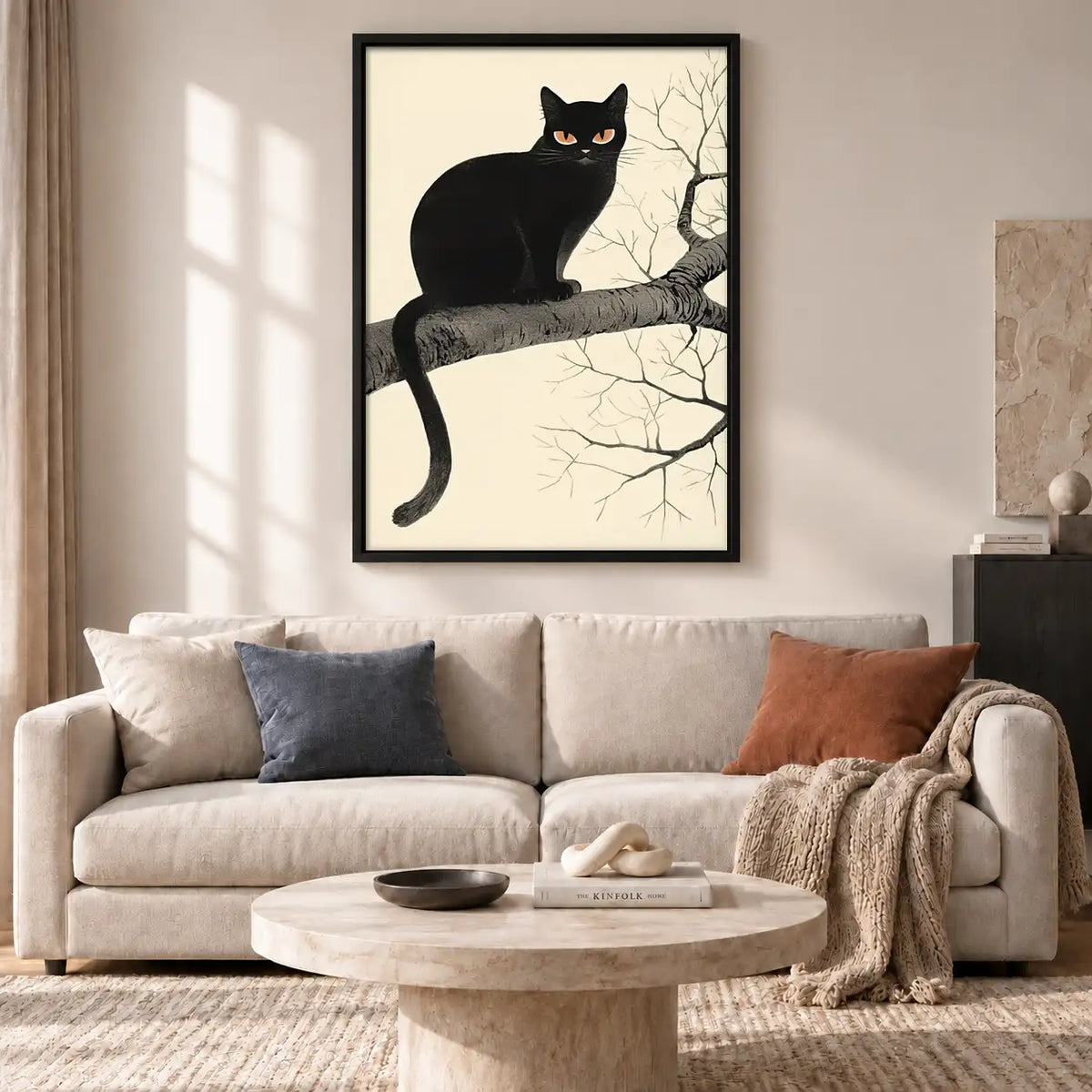 Black Cat Resting on Bare Branch Wall Art 2