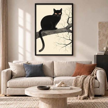 Black Cat Resting on Bare Branch Wall Art 2