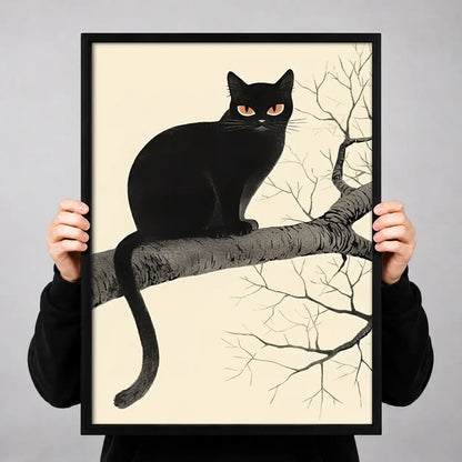 Black Cat Resting on Bare Branch Wall Art 3