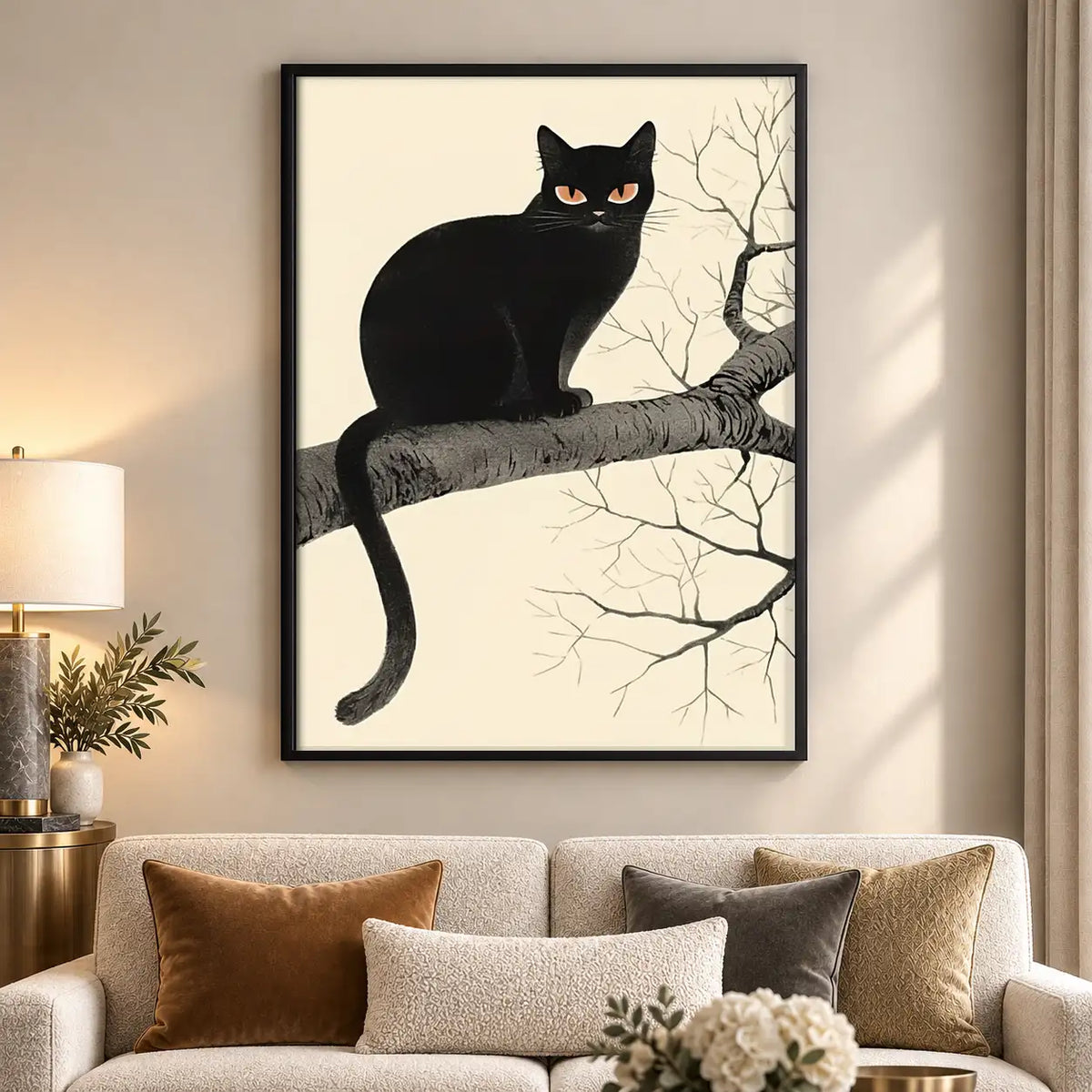 Black Cat Resting on Bare Branch Wall Art 5