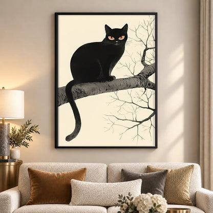 Black Cat Resting on Bare Branch Wall Art 5