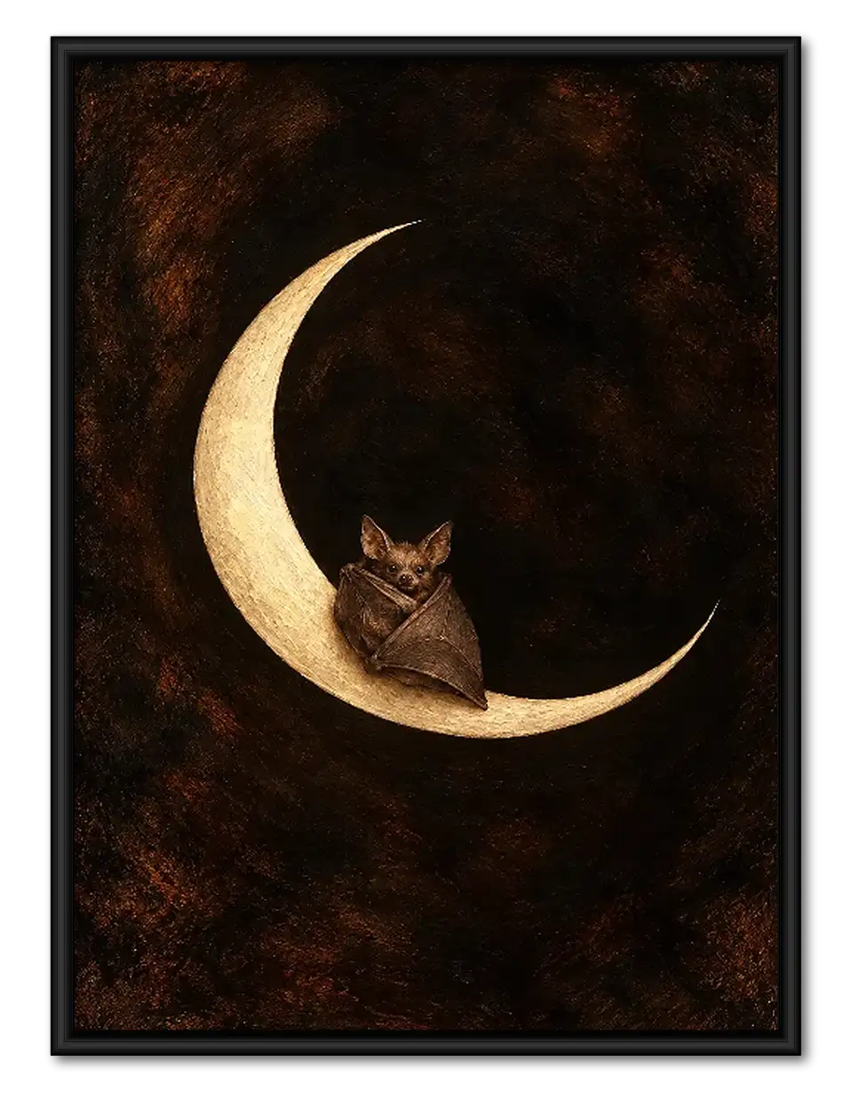 Black Cat Resting on Crescent Moon Wall Art 1