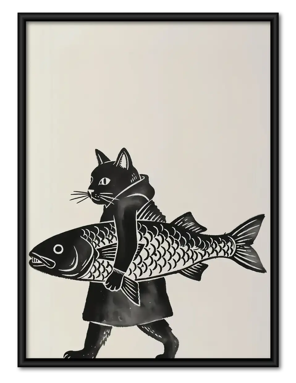 Black Cat Riding Giant Fish Wall Art 1