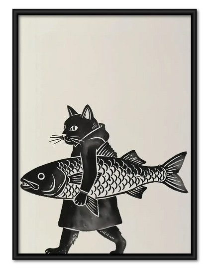 Black Cat Riding Giant Fish Wall Art