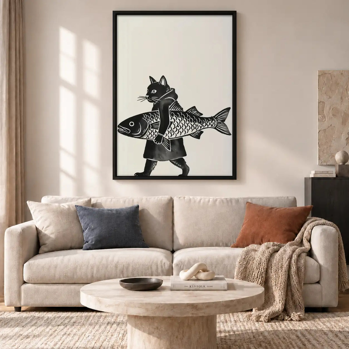 Black Cat Riding Giant Fish Wall Art 2