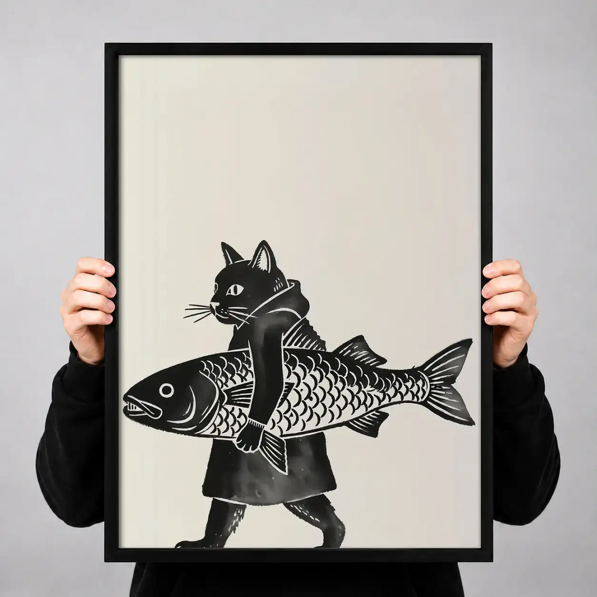 Black Cat Riding Giant Fish Wall Art 3