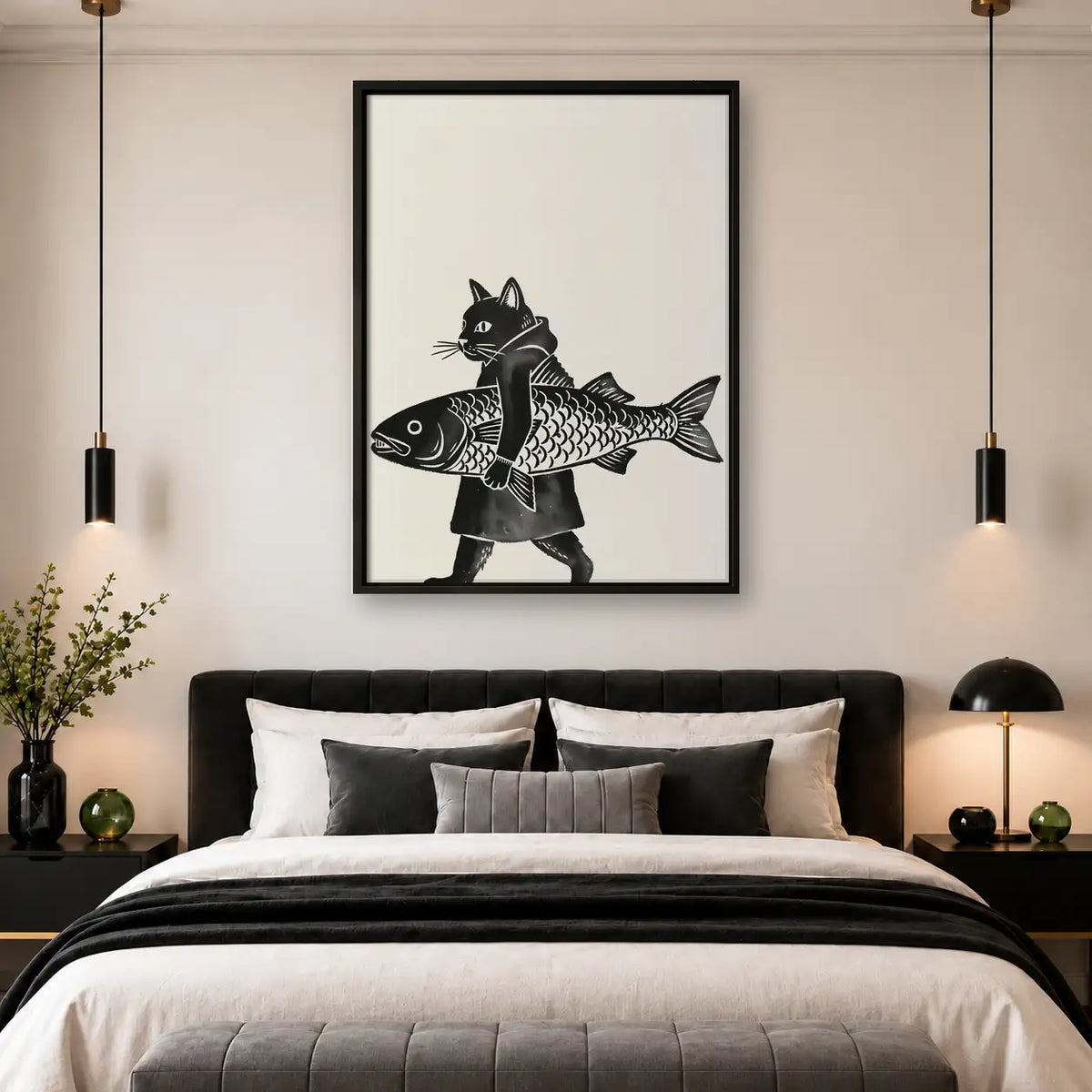 Black Cat Riding Giant Fish Wall Art 4