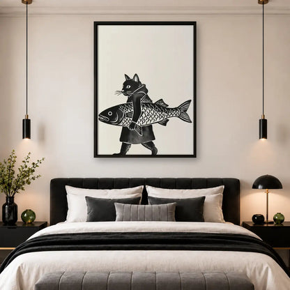 Black Cat Riding Giant Fish Wall Art 4
