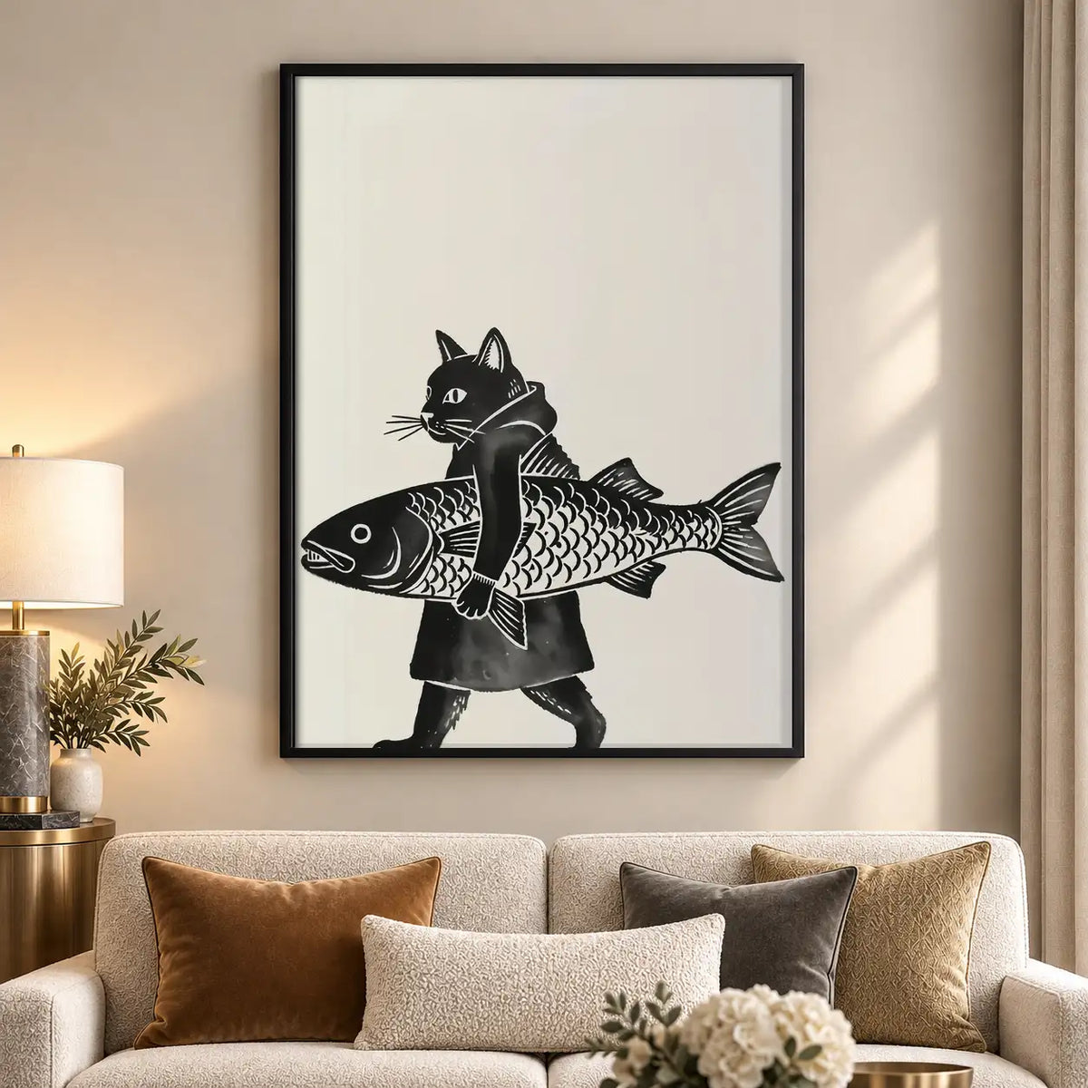Black Cat Riding Giant Fish Wall Art 5