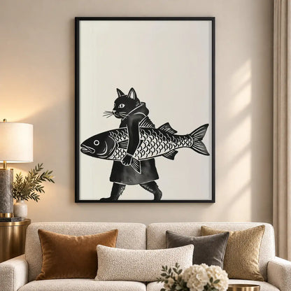 Black Cat Riding Giant Fish Wall Art 5