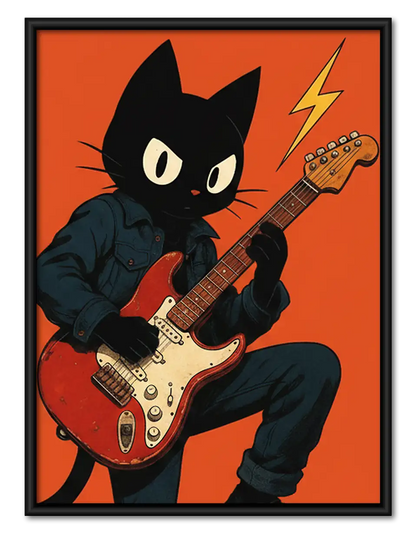 Black Cat Rock Guitarist Wall Art 1