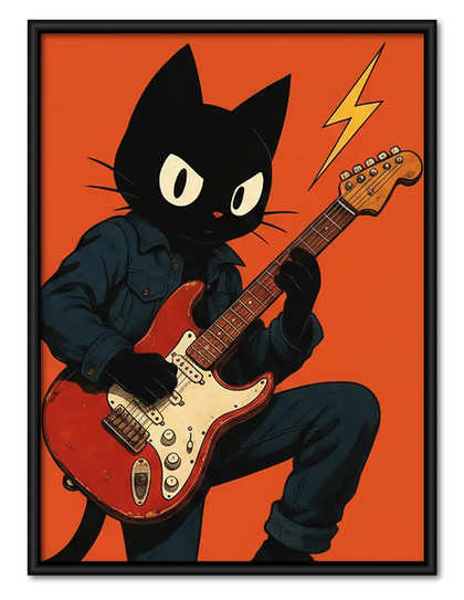 Black Cat Rock Guitarist Wall Art