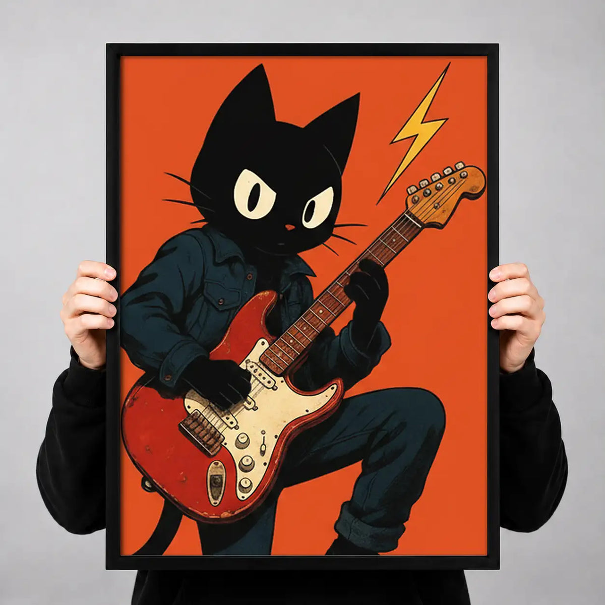 Black Cat Rock Guitarist Wall Art 3