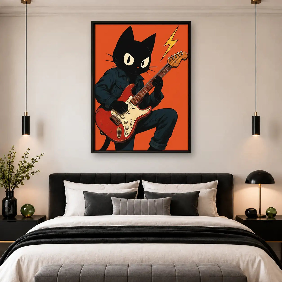 Black Cat Rock Guitarist Wall Art 4