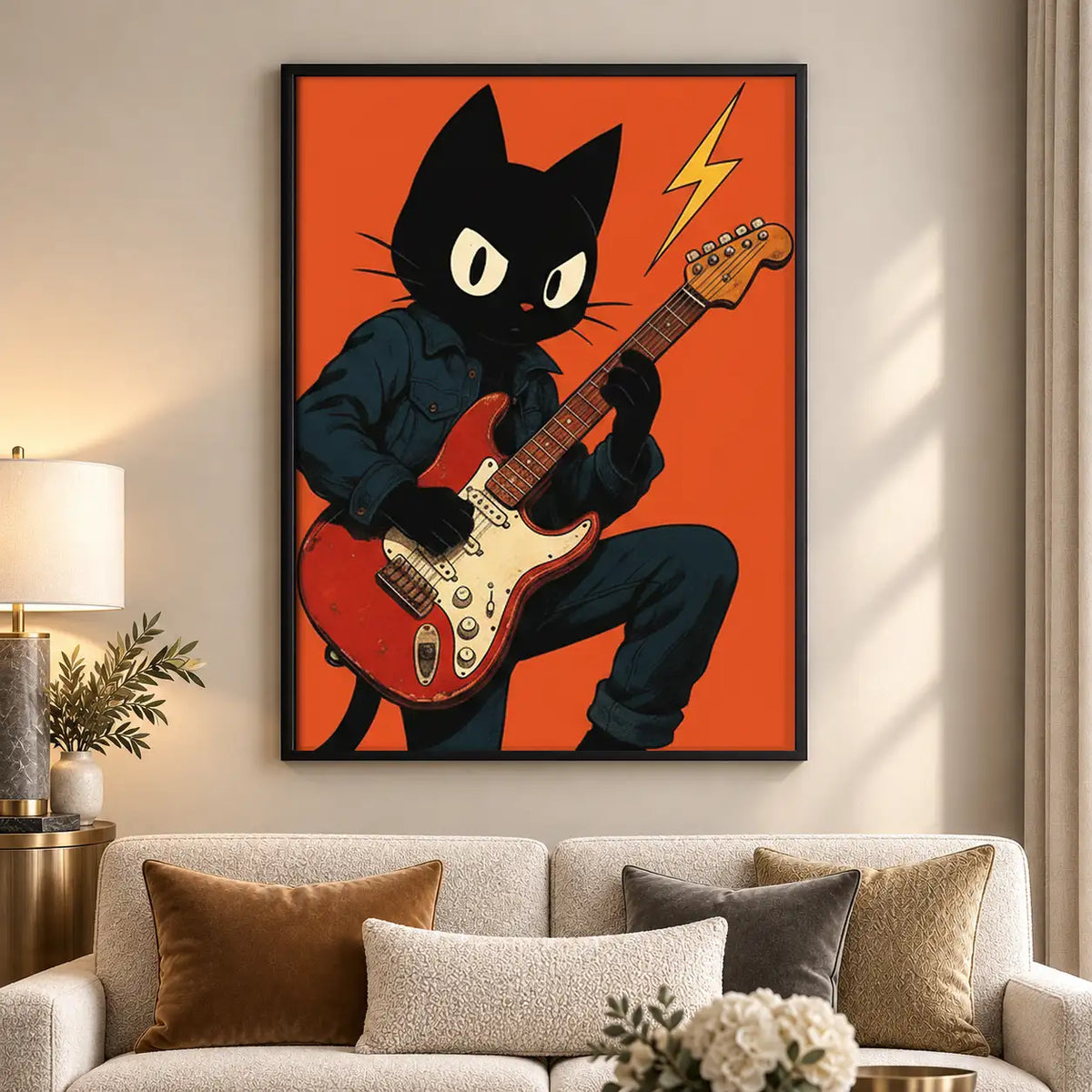 Black Cat Rock Guitarist Wall Art 5