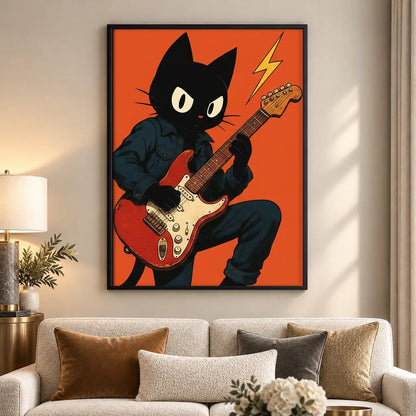 Black Cat Rock Guitarist Wall Art 5