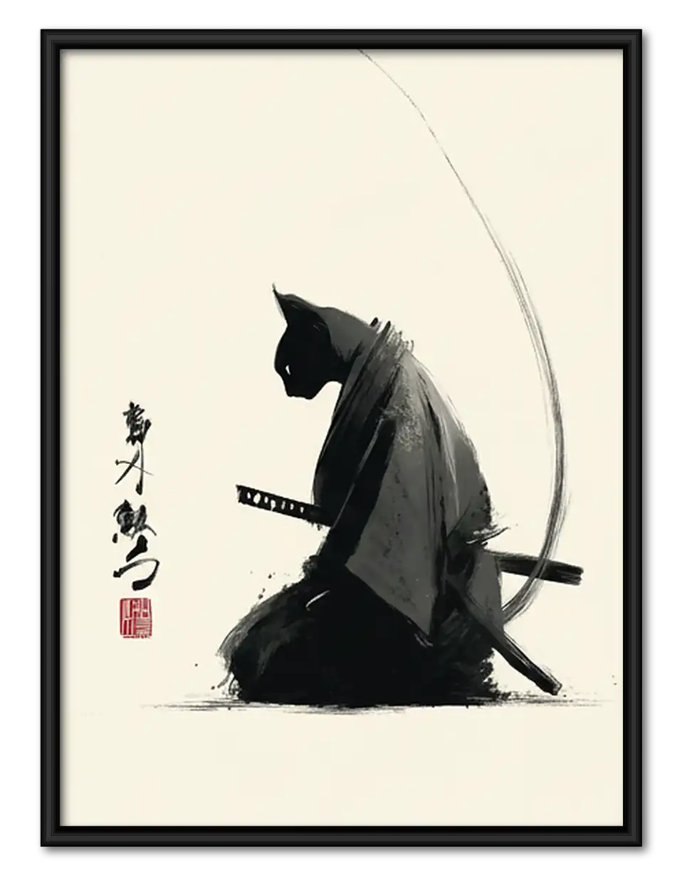 Black Cat Samurai Wall Art 1