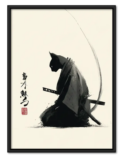 Black Cat Samurai Wall Art