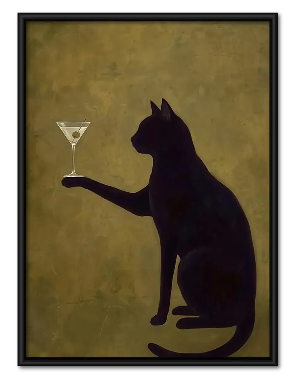 Black Cat Serving Martini Wall Art 1
