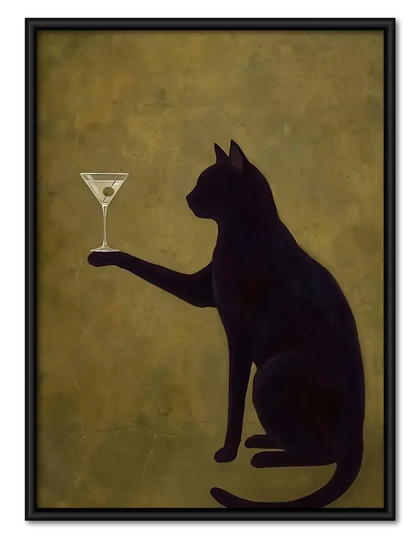 Black Cat Serving Martini Wall Art