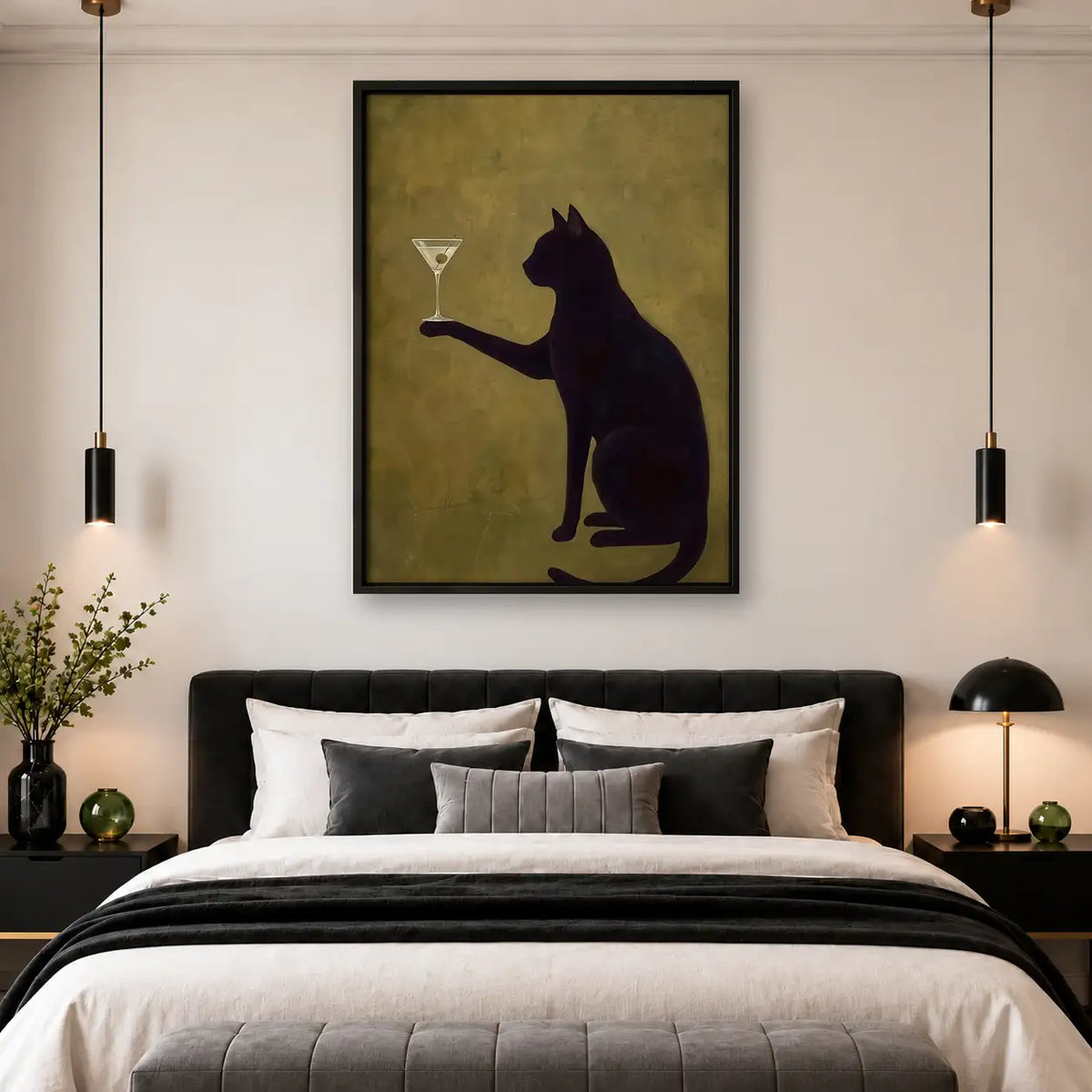 Black Cat Serving Martini Wall Art 4