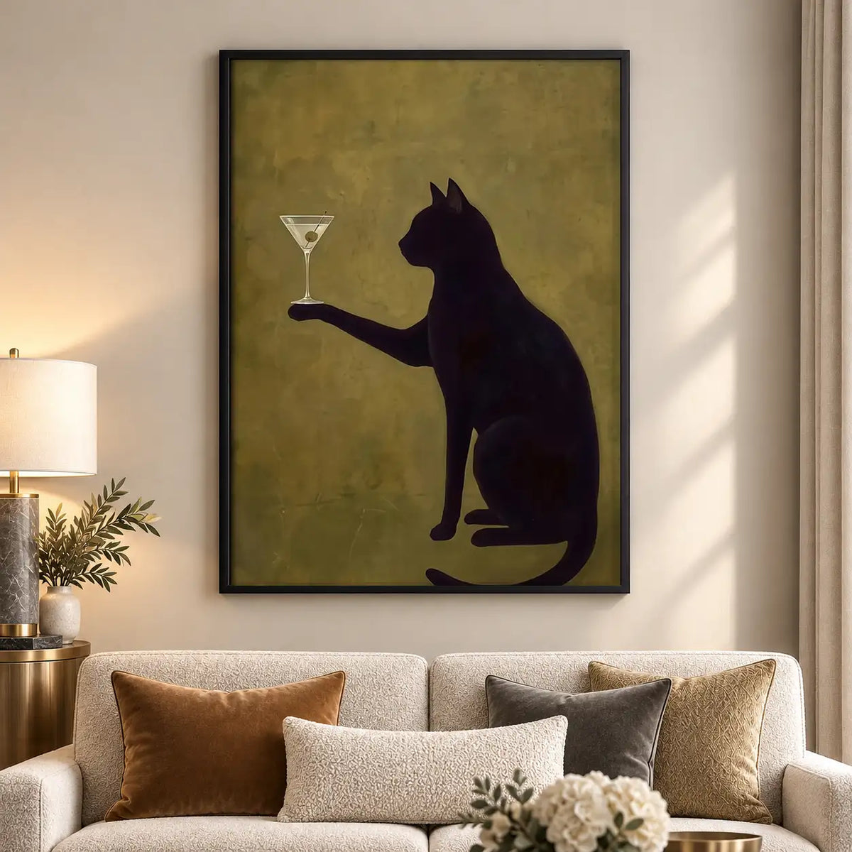 Black Cat Serving Martini Wall Art 5