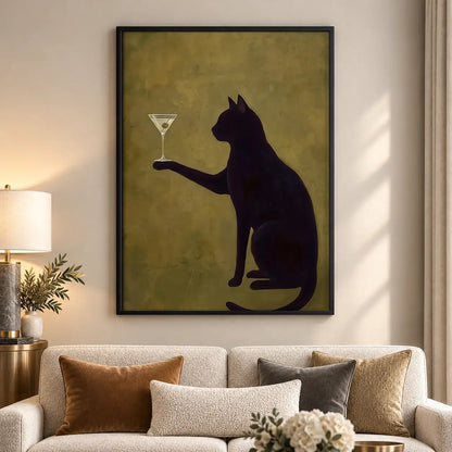 Black Cat Serving Martini Wall Art 5
