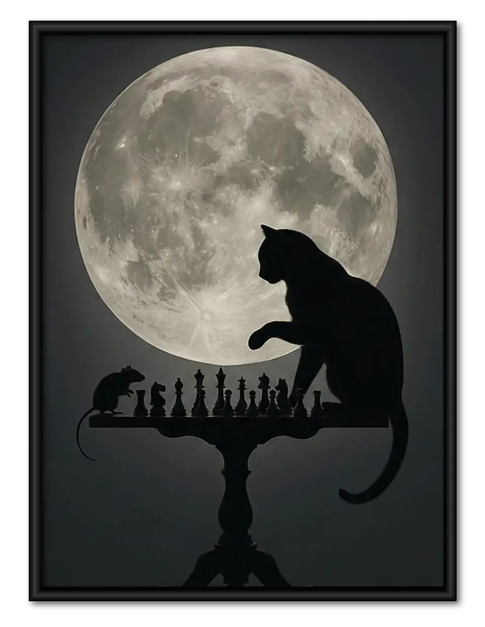 Black Cat Silhouette beneath Full Moon Wall Art 1