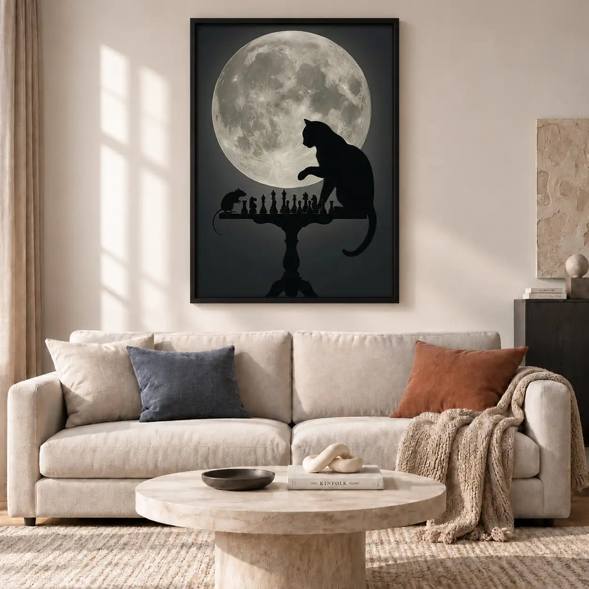 Black Cat Silhouette beneath Full Moon Wall Art 2