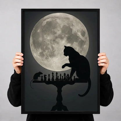 Black Cat Silhouette beneath Full Moon Wall Art 3