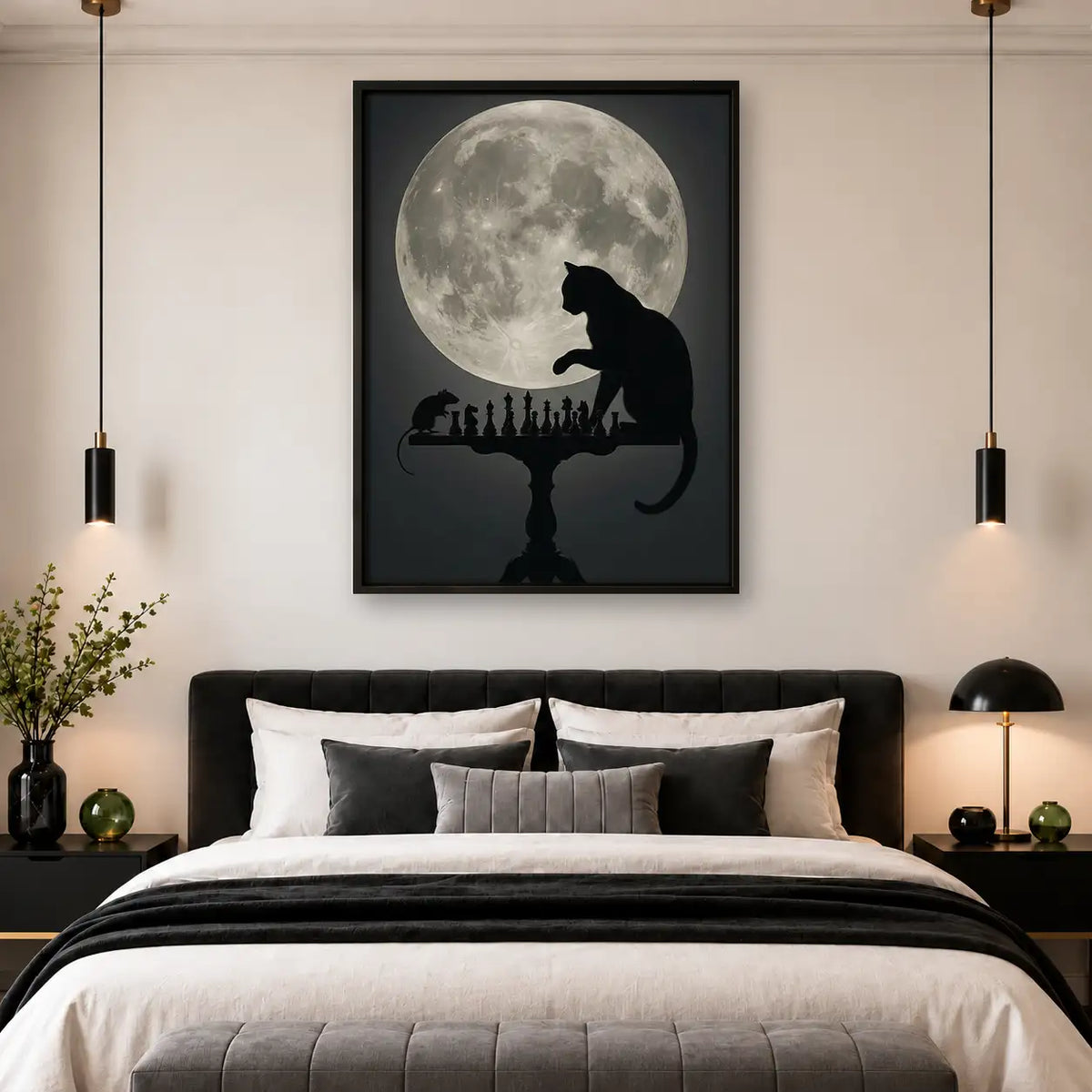 Black Cat Silhouette beneath Full Moon Wall Art 4