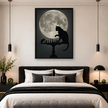 Black Cat Silhouette beneath Full Moon Wall Art 4