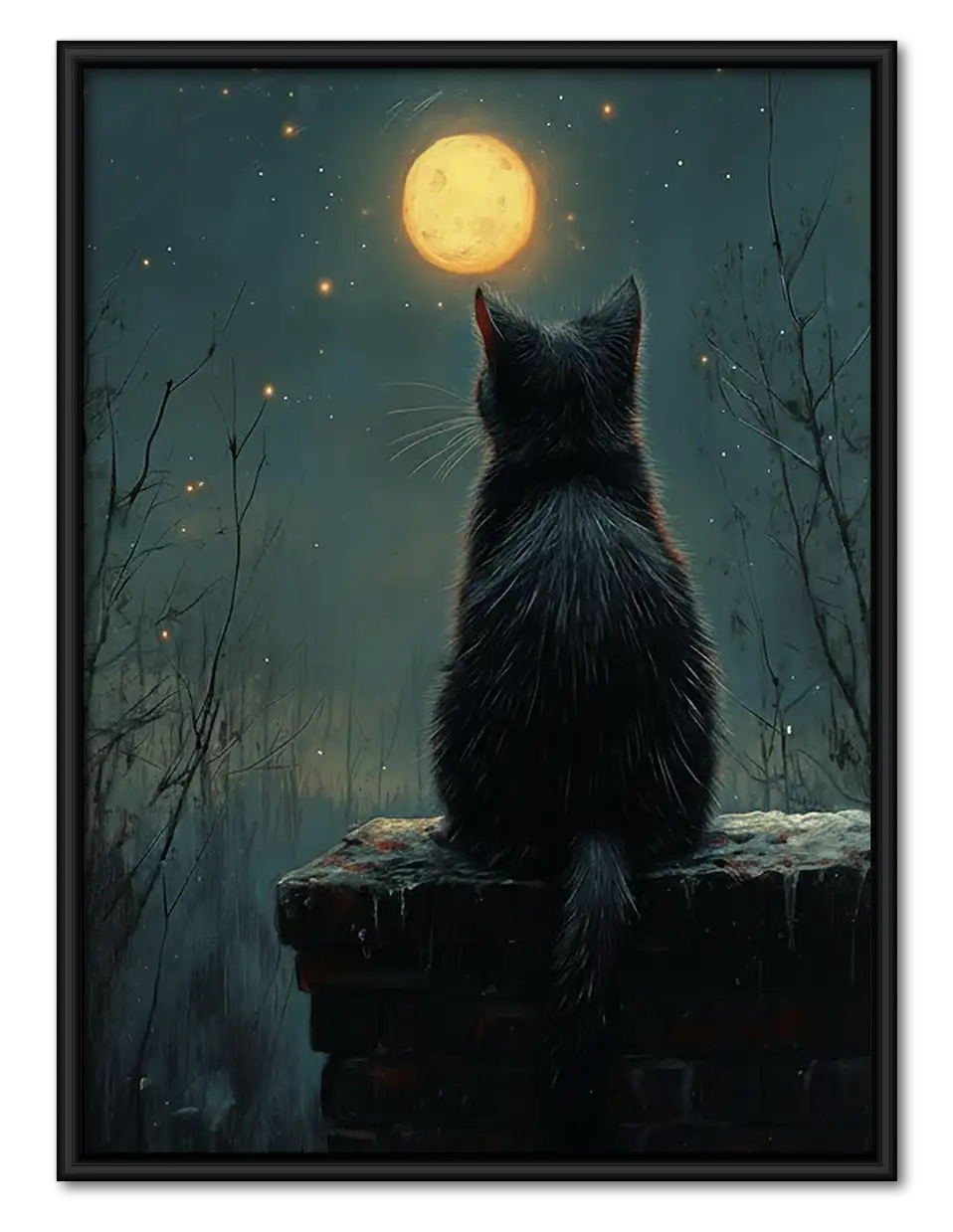 Black Cat Silhouette Under Moonlight Wall Art 1