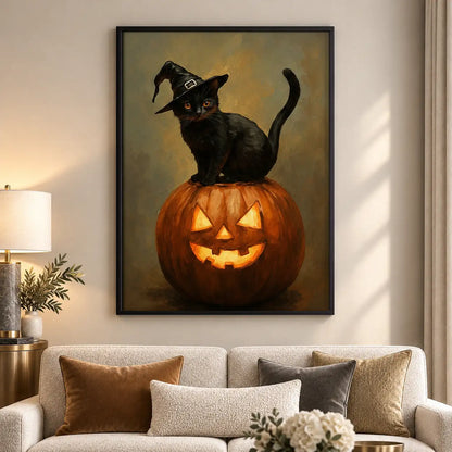 Black Cat Sitting on Jack O Lantern Wall Art 5