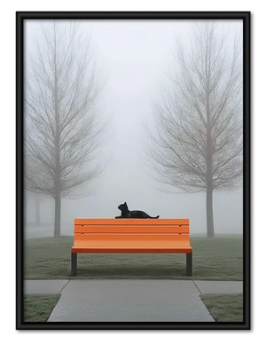 Black Cat Sleeping on Orange Park Bench Wall Art