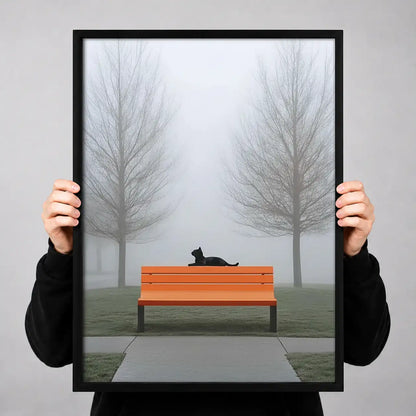 Black Cat Sleeping on Orange Park Bench Wall Art 3