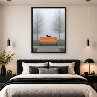Black Cat Sleeping on Orange Park Bench Wall Art 4