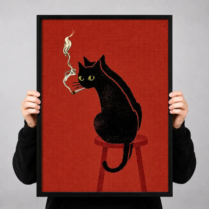 Black Cat Smoking on Red Wall Art 3