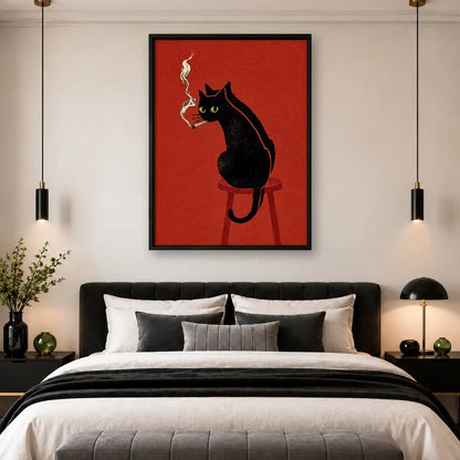 Black Cat Smoking on Red Wall Art 4